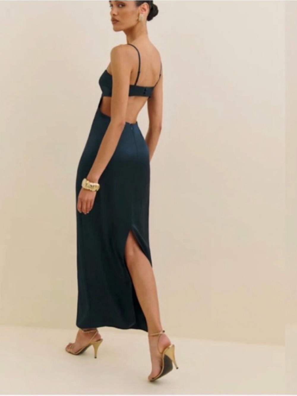 Reformation Jane Satin Maxi Dress Open Back Navy Blue
Back Slit size 8 - Picture 3 of 12